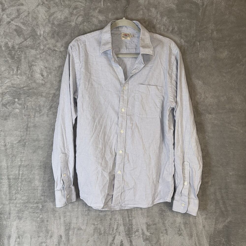 Faherty Men's Stretch Oxford Shirt Classic Striped Cotton Lyocell Size Large